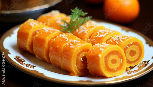 orange roll barfi or barfi sweet or mithai