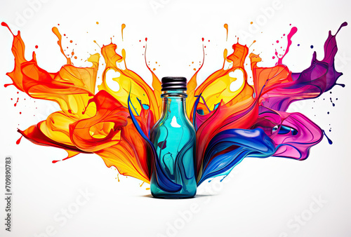 Bottle Filled With Colorful Liquid on White Background