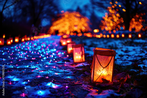 Festival de las Luces en Escocia: Escena nocturna con farolillos y luces brillantes
