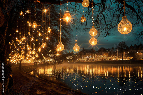 Festival de las Luces en Escocia: Escena nocturna con farolillos y luces brillantes