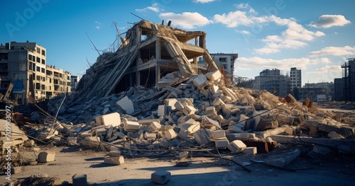 A Demolished Building Debris in the Urban Landscape