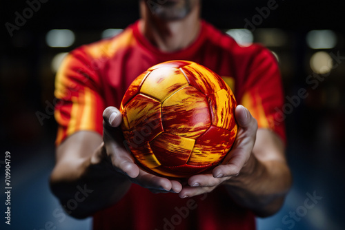 The hands are holding the handball ball. Generative AI Image. 