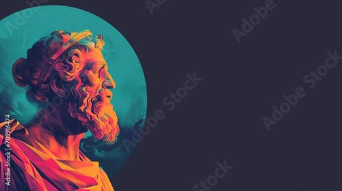 Philosopher Epicurus Illustrated on Dark Canvas with Text Space