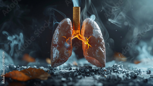 visual concept for No Smoking Day, capturing the detrimental impact of cigarettes on the lungs and the human body. 