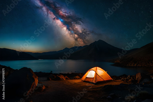  wild camping at night under a wonderful nebulae