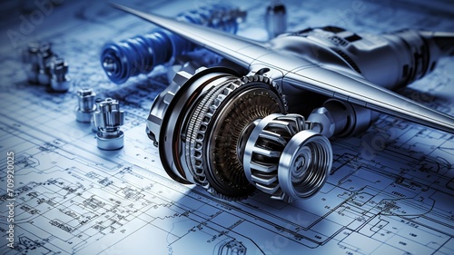 An array of aeronautical components showcased in an engineering blueprint