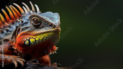 Closeup colorful chameleon lizard, carnivorous animal