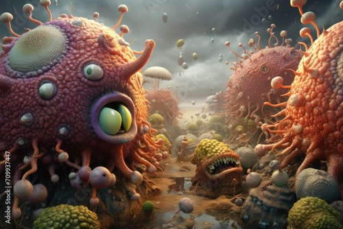 Bacteria attacked in 3D rendering.