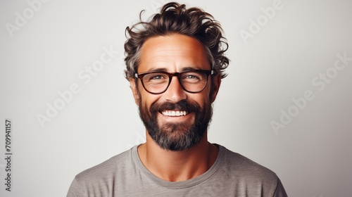 Mid adult beard caucasian guy having fun portrait image