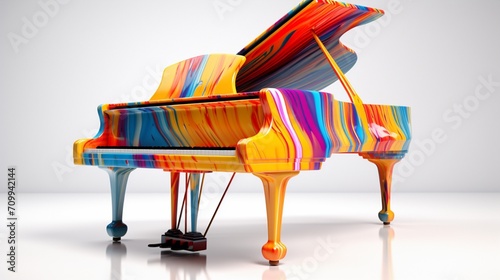 a vibrant and isolated piano against a pristine white backdrop.