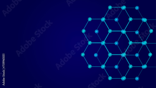  abstract futuristic hexagons on a dark blue background for network connection, computer, and communication technology. vector illustration