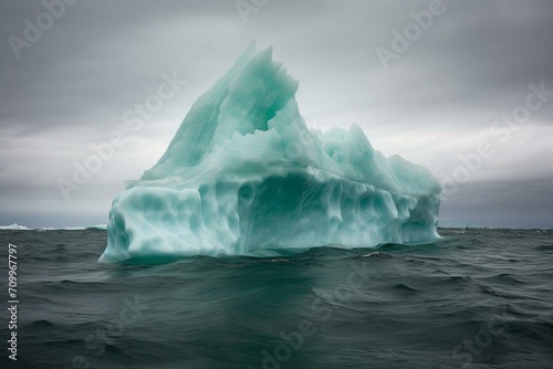 Ocean iceberg, concealed peril idea, with a concentrated arrangement and green toning. Generative AI