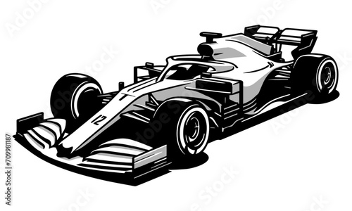 Image of a Formula 1 motorsport speed car vector illustrated halfside silhouette shadows racing