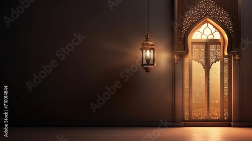 Ramadan Kareem celebration background illustration with arabic lanterns and moon