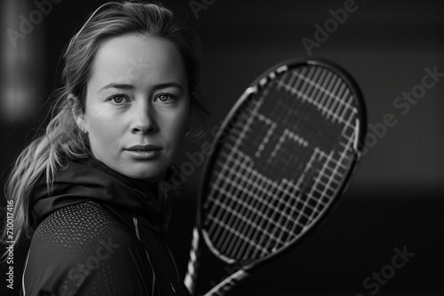 Intense Black and White Portrait of a Tennis Player