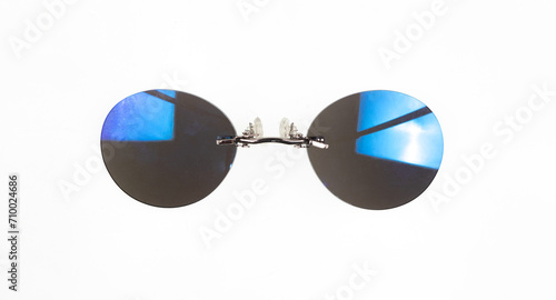 blue sunglasses pince-nez isolated on white background