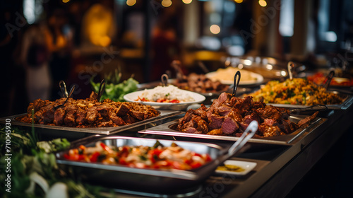 Un buffet de mariage avec des plats délicats alignés sur une table.