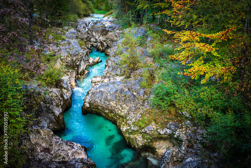 Soča river valley. Bovec, julian alps. Slovenia, Central Europe,