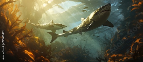 Sharks guarding Californian kelp forests.