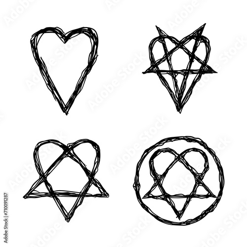Heart Pentagram Inverted Heartagram Sign, Symbol of love and hate, pentagram and ritual circle. emblems and sigil occult symbols.