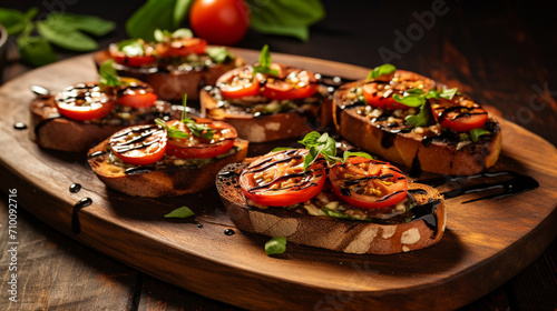 Grilled tomato bruschetta on bread.Generative AI