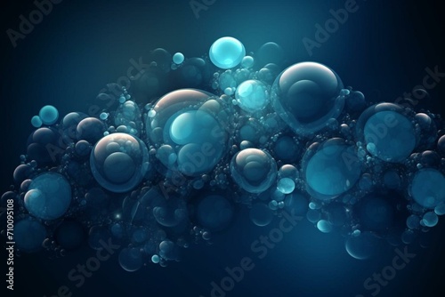 Abstract blue circle background with spheres. Generative AI