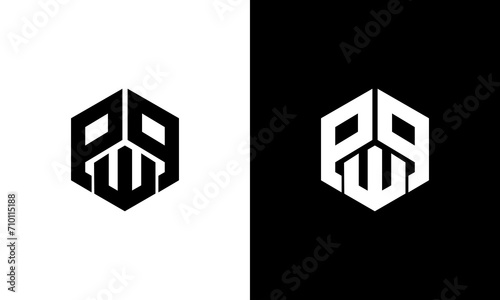 initials pw hexagon monogram logo design vector