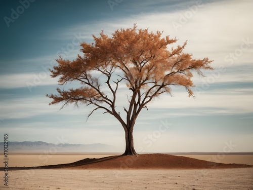 Einzelstehender Baum in ausgetrockneter Landschaft