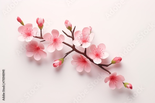 Simple and cute 3D cherry blossom branch illustration.