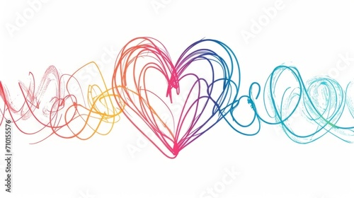 One continuous drawing of heart and color shape love sign. Thin flourish and romantic symbols in simple linear style. Editable stroke. Doodle vector illustration 