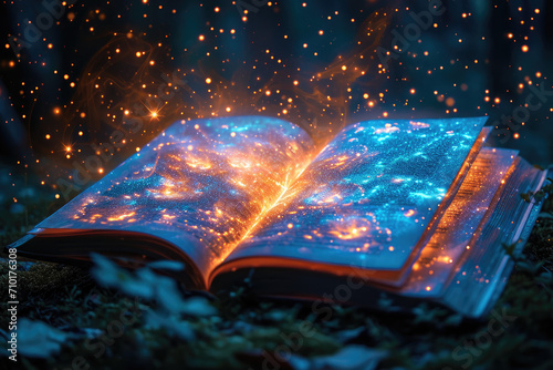 Glowing magical spell book