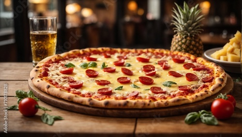 pizza de pepperoni con queso en un restaurante sobre una mesa