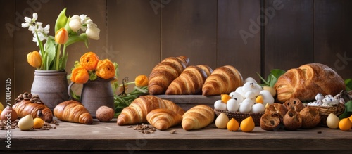 Easter bakery with fresh croissant, homemade buttery, and delicious snacks.