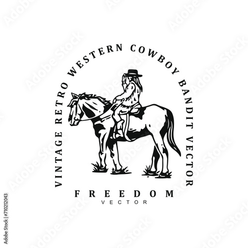 Vintage retro western cowboy rodeo logo design badge vector art illustration