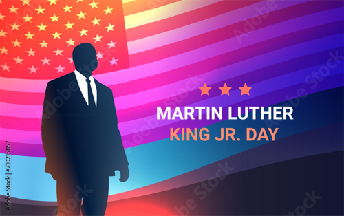 Martin Luther King Jr. Day black man and USA flag MLK banner horizontal