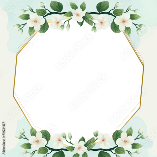 White green and blue vector frame with foliage pattern background with flora and flower. Flower watercolor square background for social media post feed template