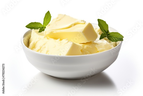 Healthy fresh butter in a bowl on a white background