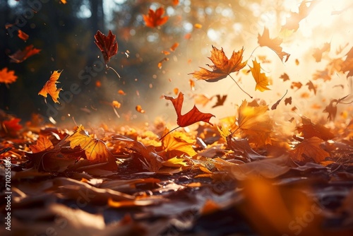 木の葉が舞う秋のイメージ, Generative AI