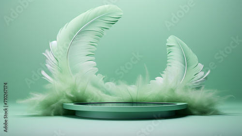 Minty green tambourine and a cascade of soft feather design