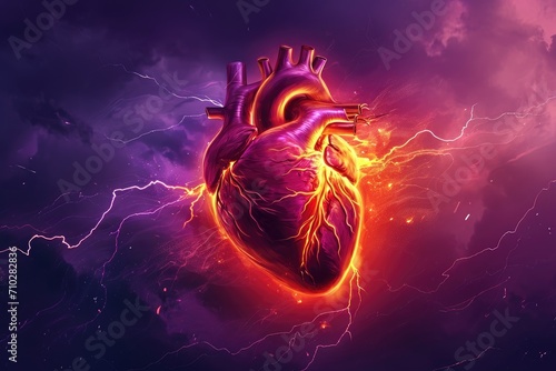 human heart surrounded by electric currents