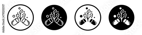 Herb medicine icon set. Nature herbs active ingredient pill vector symbol in a black filled and outlined style. Green leaf natural vitamin pill sign.