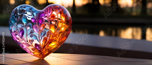 Colorful crystal heart Reflects beautifully and outstandingly. There is a space for copy text. Suitable for making greeting cards on occasions related to love. It shows a beautiful but fragile love.