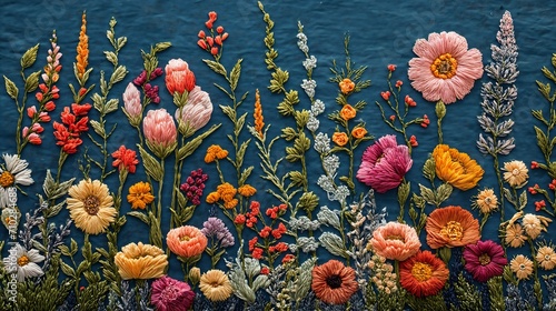 closeup embroidered flower border blue background scene rugs phenomenally