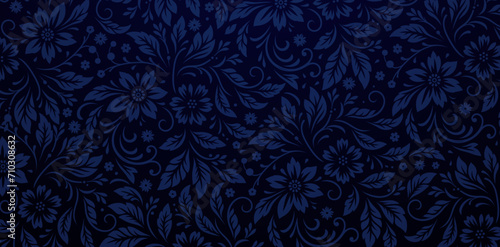 Seamless floral pattern with blue flowers daisy on a dark blue backgrounds for textile wallpaper, books covers, Digital interfaces, prints design templates material cards invitations, banners, posters