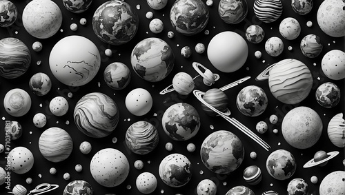 abstract background doodle style theme planet in Black and white