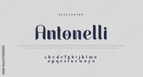 Autonelli Premium luxury Modern alphabet letters and numbers. Elegant wedding typography classic serif font decorative vintage retro. Creative vector illustration 