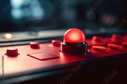 Red button control panel. Alertness command emergency light trigger. Generate ai