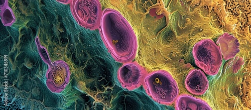 Microscopic view of ciliated epithelium sample.