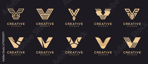 Letter V logo design for various types of businesses and company. colorful, modern, luxury letter V logo set