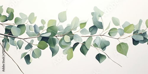 green watercolor eucalyptus leaves isolated on white. 